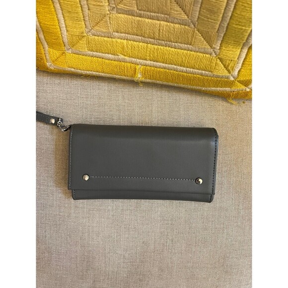 Gray Vegan Leather Long Wristlet Divided Wallet Women's - Picture 6 of 6